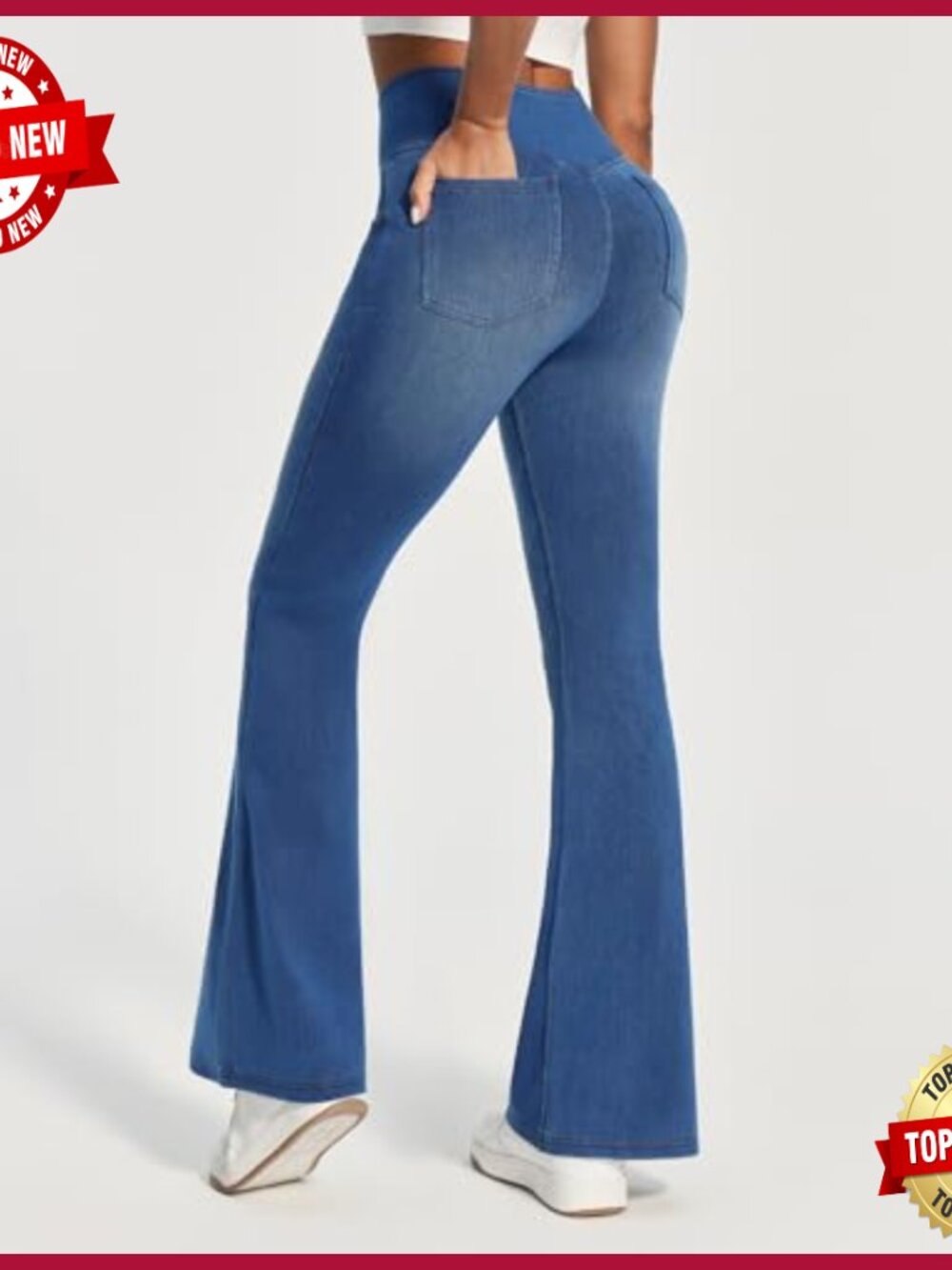 High Waisted Bell Bottom Flare Jegging Pull On Stretchy Jean - Picture 2 of 7